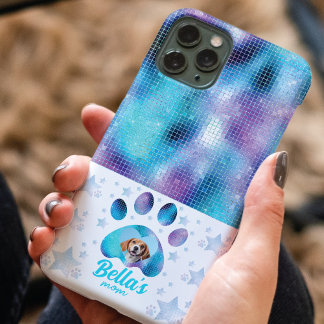 Hond Moeder Foto Custom Blauw Glitter Sterren iPhone 11 Pro Hoesje