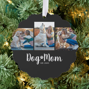 Hond Moeder Gevestigd Modern Schrift Zwart 3 Foto Ornament Kaart