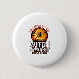 Hond Moeder Heks Bij Nacht Vintage Halloween Shirt Ronde Button 5,7 Cm