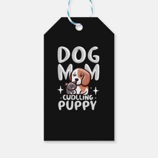Hond Moeder Knuffelen Puppy Cadeaulabel (Voorkant)