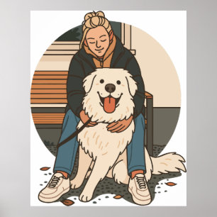 Hond Moeder Knuffelende Fluffy Puppy Knuffelhuisdi Poster