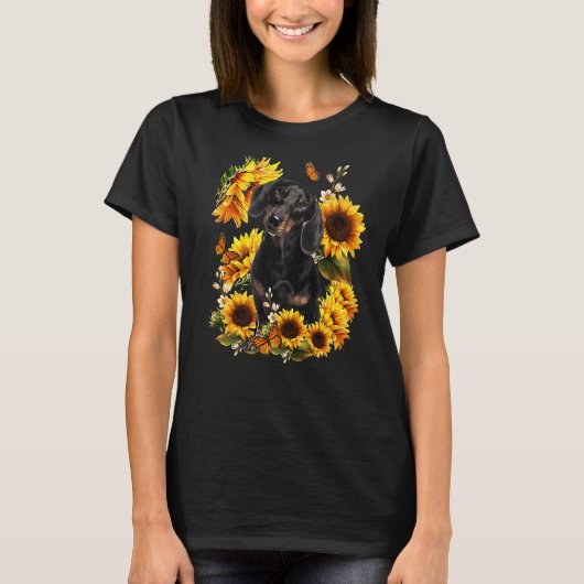 Hond Moeder Moederdag Zonnebloem Tachshund Mam T-shirt (Voorkant)