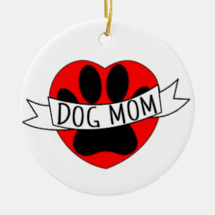 Hond Moeder Poot En Rode Hart Tekening Keramisch Ornament