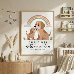Hond Moeder Puppy Eerste Moederdag Pastel Kinderka Poster