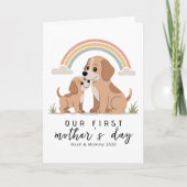 Hond Moeder Puppy Eerste Moederdag Pastel Regenboo Kaart (Voorkant)