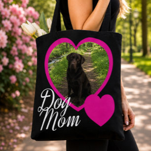 Hond Moeder Script Roze Hart Foto Zwart Draagtas