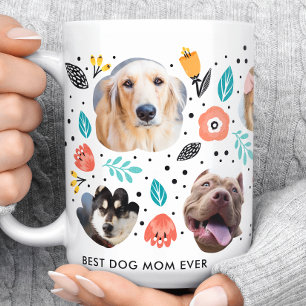 Hond Moeder Tuin Kleurrijke Bloemige Huisdier Foto Koffiemok