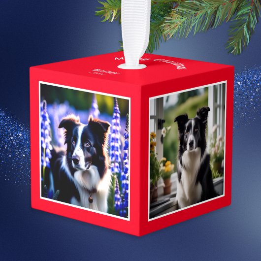 Hond Multi Foto Rode Kerst Kubus Ornament