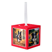 Hond Multi Foto Rode Kerst Kubus Ornament (Achter hoekig)