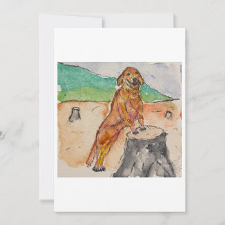 Hond naast een boomstompje wenskaart kaart