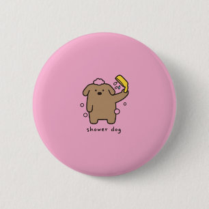 Hond onder de douche Bruine Poedel Bad Tijd Kawaii Ronde Button 5,7 Cm