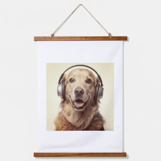 Hond ontwerp poster met headset hangend wandkleed
