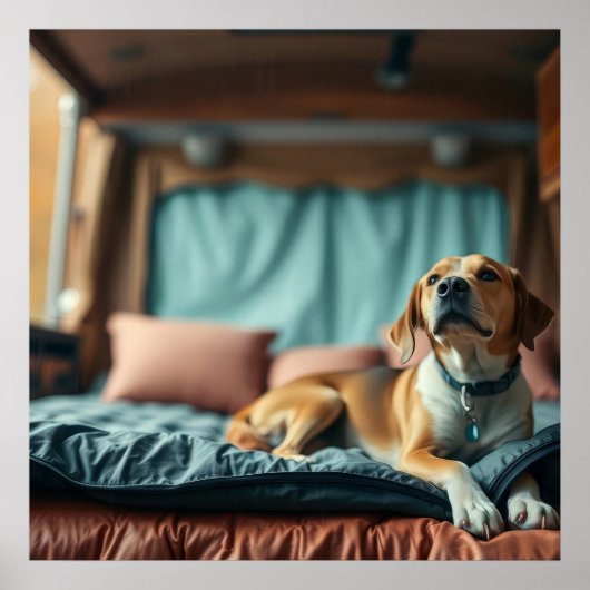 Hond op Bed Poster (Voorkant)