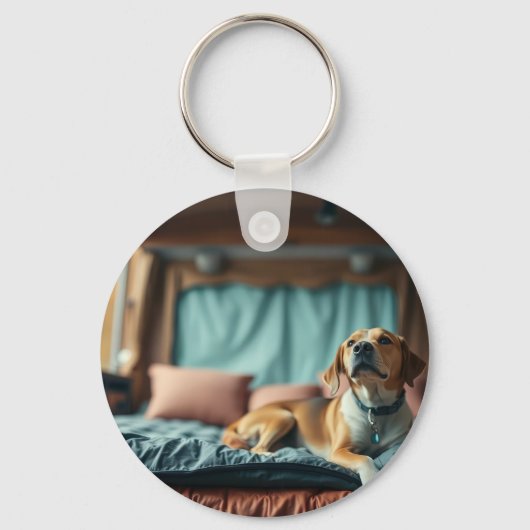 Hond op Bed Sleutelhanger (Voorkant)