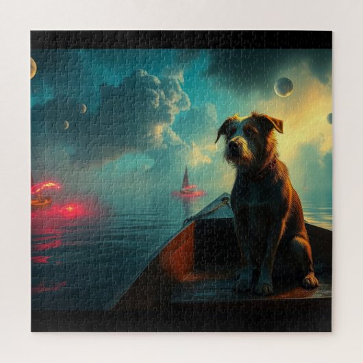 Hond op boot legpuzzel (Verticaal)