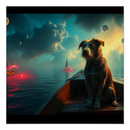 Hond op boot perfect poster (Voorkant)