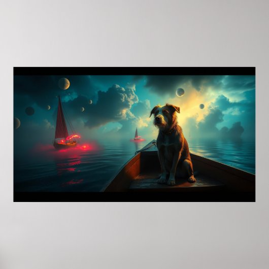 Hond op boot poster (Voorkant)