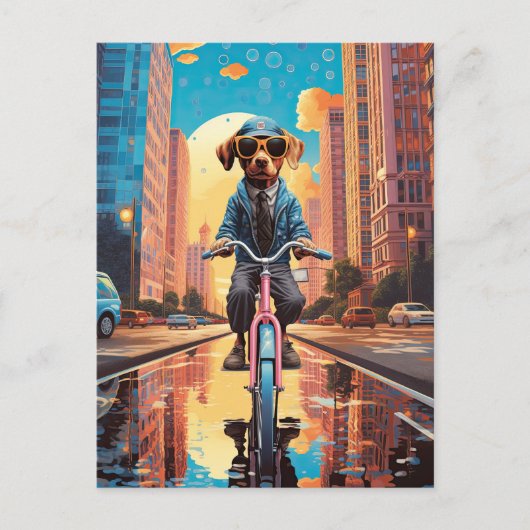 Hond op de fiets in de stad briefkaart (Voorkant)