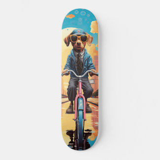 Hond op de fiets in de stad skateboard