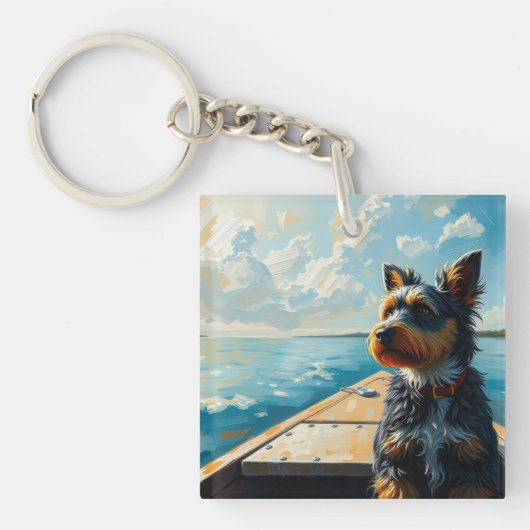 Hond op een boot sleutelhanger (voorkant)