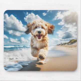 Hond op het strand mousepad muismat