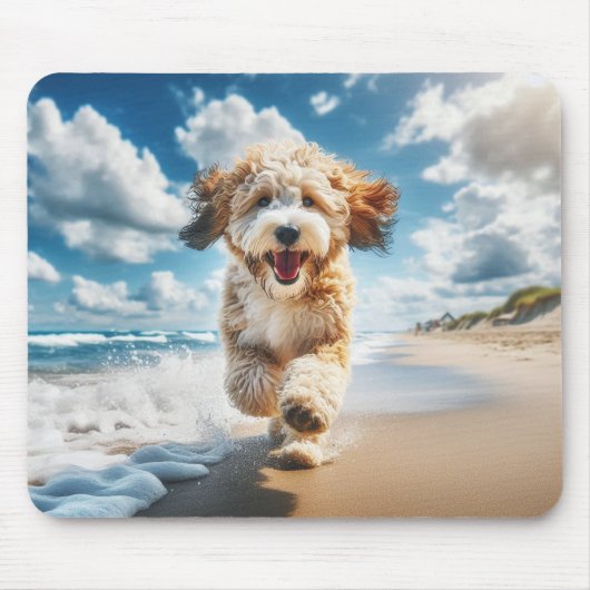 Hond op het strand mousepad muismat (Voorkant)