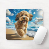 Hond op het strand mousepad muismat (Met muis)