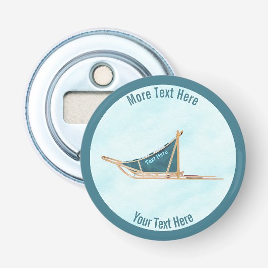 Hond op sneeuw button flesopener (Voorkant)