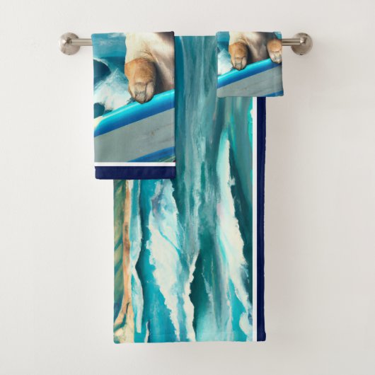 Hond op Surfboard Wearing Sunbril AI Art Bad Handdoek (Insitu)