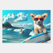 Hond op Surfboard Wearing Sunbril AI Art Inpakpapier Vel (Voorkant 3)