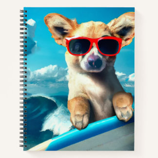 Hond op Surfboard Wearing Sunbril AI Art Notitieboek
