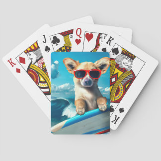 Hond op Surfboard Wearing Sunbril AI Art Pokerkaarten