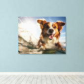 Hond op surfplank canvas afdruk (Insitu (Houten vloer))