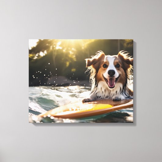 Hond op surfplank canvas afdruk (Voorkant)