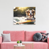 Hond op surfplank canvas afdruk (Insitu (Woonkamer))