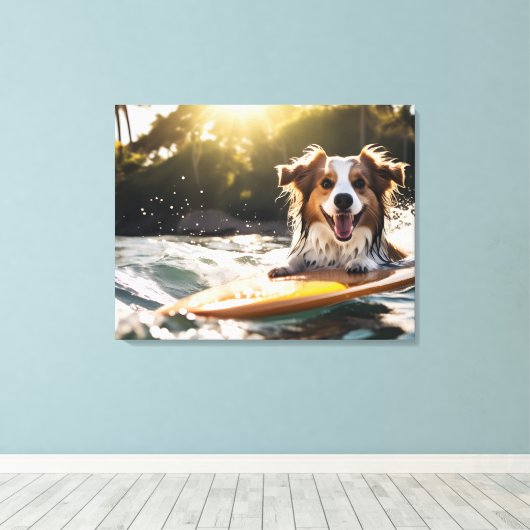 Hond op surfplank canvas afdruk (Insitu (Houten vloer))