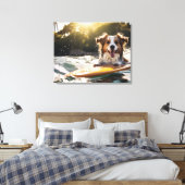Hond op surfplank canvas afdruk (Insitu (Slaapkamer))