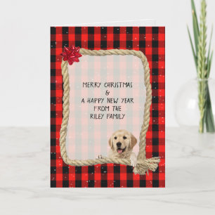 hond op touw lijst met houthakker plaid Christmas Kaart