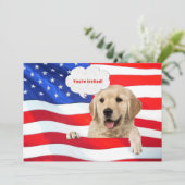 Hond op vlag voor 4 juli BBQ-feest Kaart (Staand voorkant)