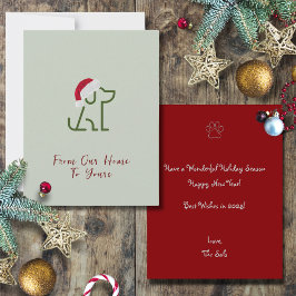 Hond Outline Groen met Santa Hat Holiday Notitiekaartje