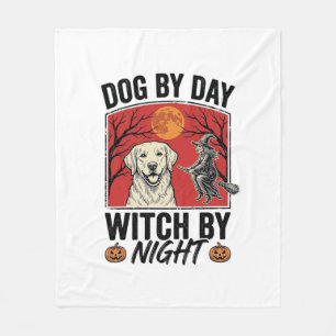 Hond overdag Heks 's nachts Vintage Halloween-hond Fleece Deken