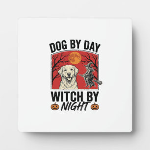 Hond overdag Heks 's nachts Vintage Halloween-hond Fotoplaat