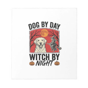 Hond overdag Heks 's nachts Vintage Halloween-hond Notitieblok