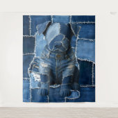Hond Patchwork Kunst Denim Wandkleed (Voorkant)