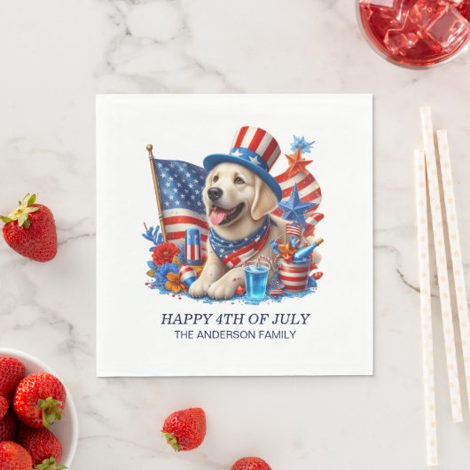 Hond Patriottische Top Hat Rood Wit Blauw Sterren  Servet (Insitu)