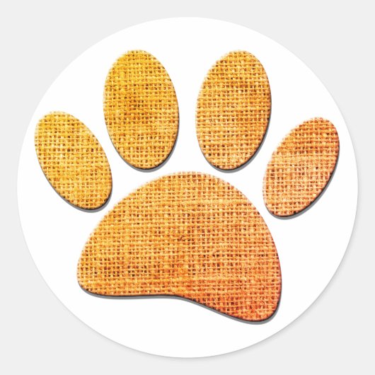 Hond Paw Burlap Aged Print Ronde Sticker (Voorkant)
