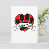 Hond Paw Print Rode Hart Banner Dank u Bedankkaart (Staand voorkant)