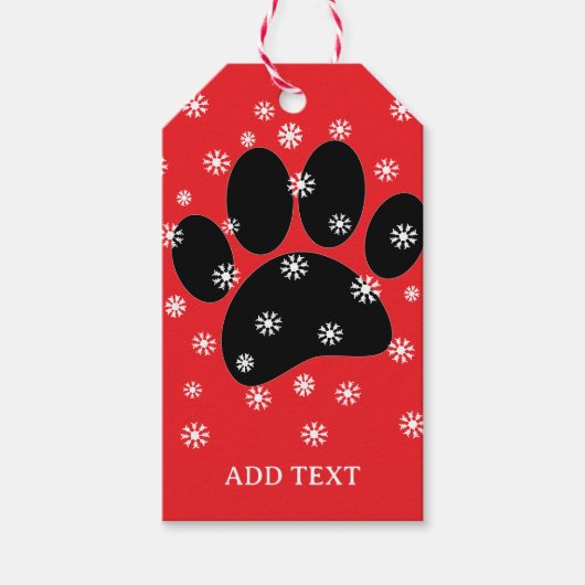 Hond Pawprint Kerst Sneeuwvlokken Custom Cadeaulabel (Voorkant)