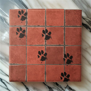 Hond Paws Terracotta Paw Tracks   Tegeltje