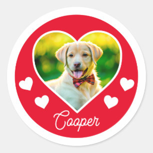 Hond Pet Foto Hart Gepersonaliseerde Kerstmis Ronde Sticker